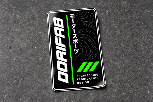 Dorifab Vertical Topographic laminated die-cut sticker in neon green with a white border