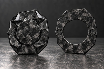 Dorifab compact single left forged carbon bulkhead connector plate, blank view. Blank front and matching backing frame as supplied.