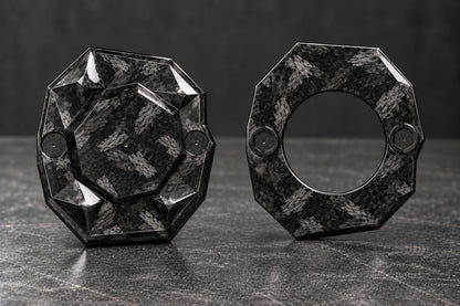 Dorifab compact single right forged carbon bulkhead connector plate, blank view. Blank front and matching backing frame as supplied.