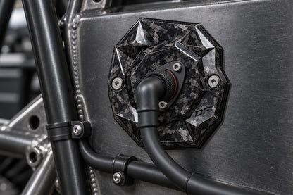 Dorifab compact single right forged carbon bulkhead connector plate, installed view. Illustrative connector installation; connectors not included.