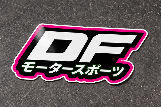 Dorifab DF Monogram laminated die-cut sticker in magenta with a white border