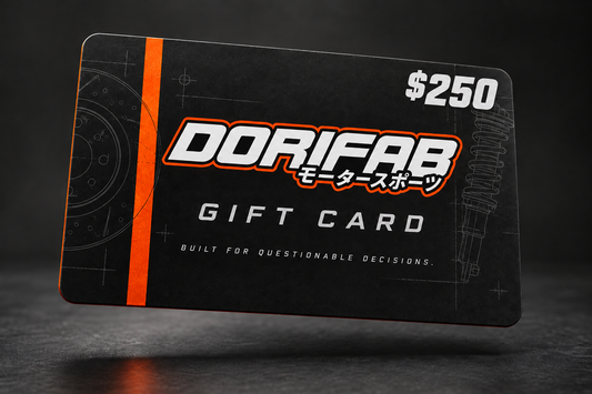 Dorifab $250 AUD digital gift card in neon orange with matching logo outline