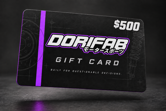 Dorifab $500 AUD digital gift card in electric violet with matching logo outline