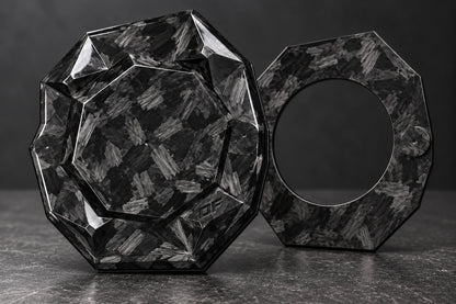 Large Dorifab single left forged carbon bulkhead plate blank with centre marks and a matching open backing frame.