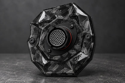 Large Dorifab single left forged carbon bulkhead plate with autosport connector fitment, three-quarter view.