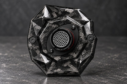 Large Dorifab single right forged carbon bulkhead plate, front view showing oval connector flanges and diagonal fixings.