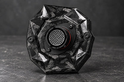 Large Dorifab single right forged carbon bulkhead plate with autosport connector fitment, three-quarter view.