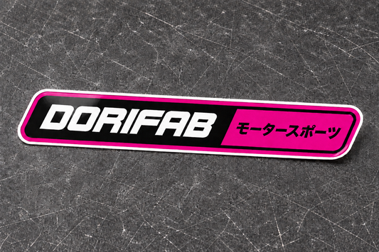 Dorifab Slim Banner laminated die-cut sticker in magenta with a white border