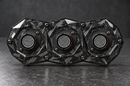 Large Dorifab triple forged carbon bulkhead plate, front view showing oval connector flanges and diagonal fixings.