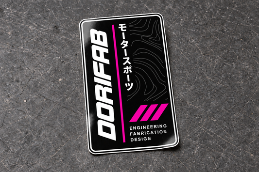 Dorifab Vertical Topographic laminated die-cut sticker in magenta with a white border